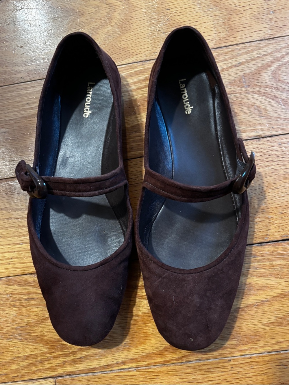 Larroude Burgundy Suede Mary Jane Flats with Buckle